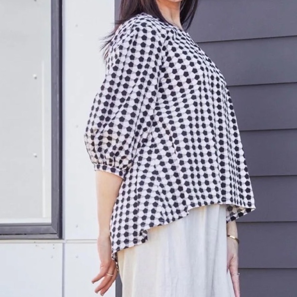 Bryn Walker Lucinda Organic Cotton Poplin Shirt Checkered High Low Top - XSmall